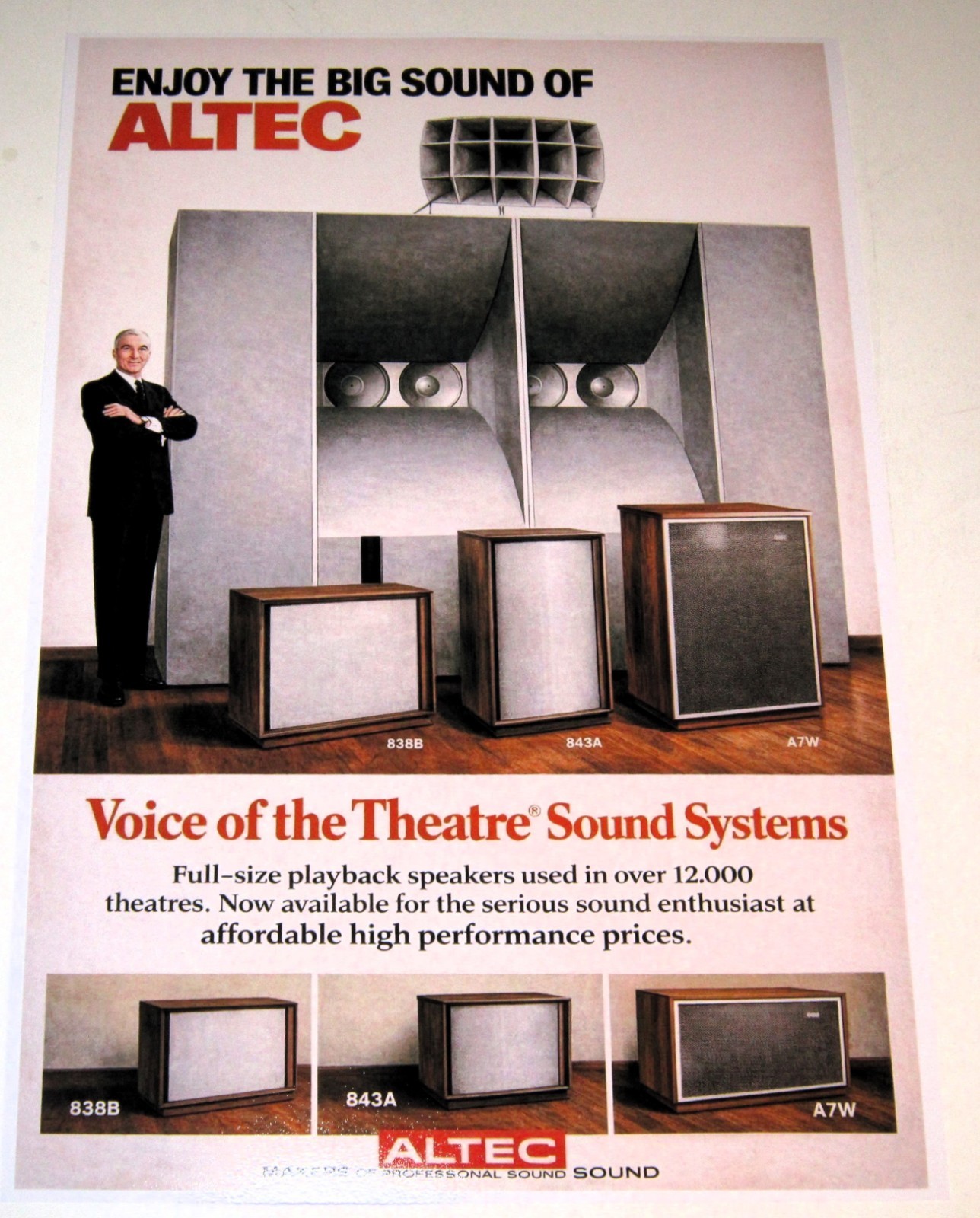 Altec Lansing A7w, 843a,838b Audiophile Poster 19" x 13" Voice of the Theatre