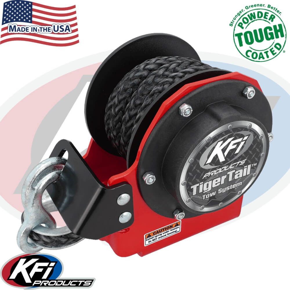 KFI Tiger Tail Tow Rope System Red 101120-RD And Mount With 1-1/4in Receiver
