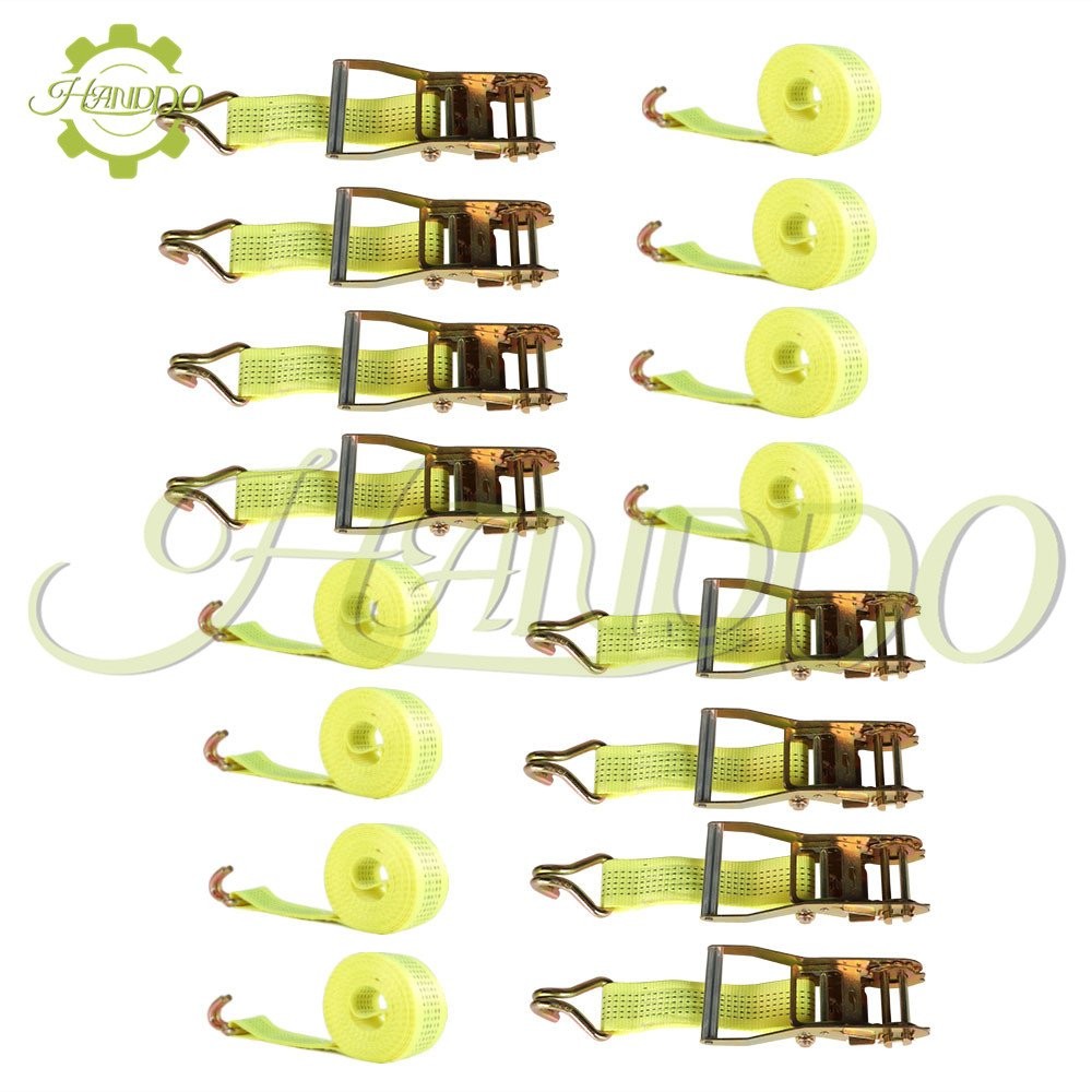 8 Piece 2" × 15' Ratchet Straps W/J Hook 5000 Lb Heavy Duty Tie Downs Yellow