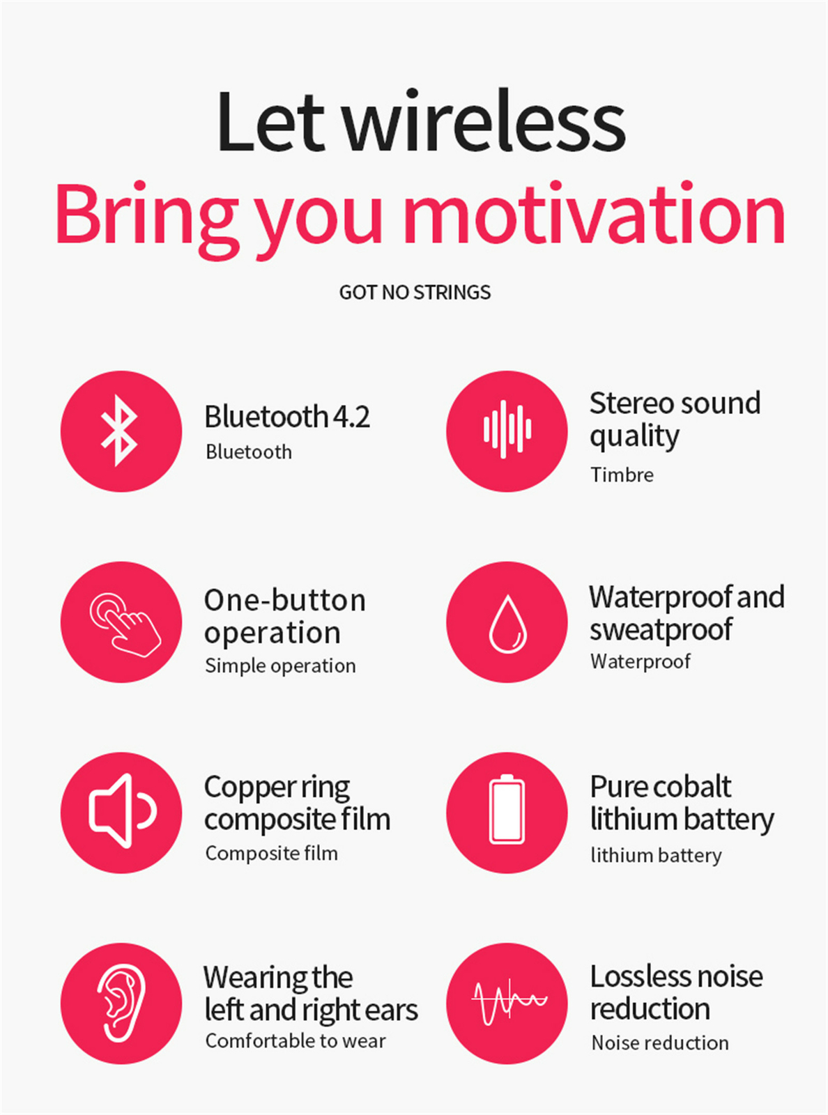Bluetooth Earphone Wireless Earbud Headphone w/ Mic for iOS Android Cell Phones