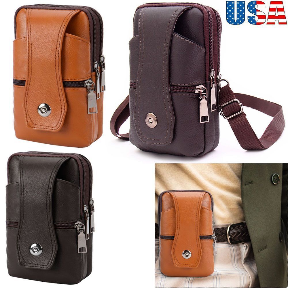 Men Leather Phone Pouch Belt Bag Shoulder Fashion Crossbody Waist Pack Handbag
