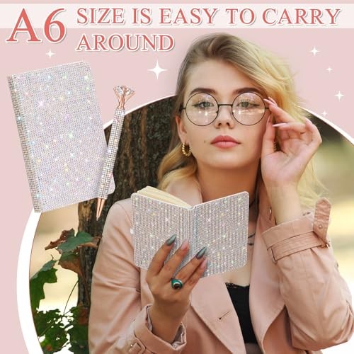 Rhinestone Notebook Pen Sets Glitter Pocket Notebook Crystal A6 Silver Classic