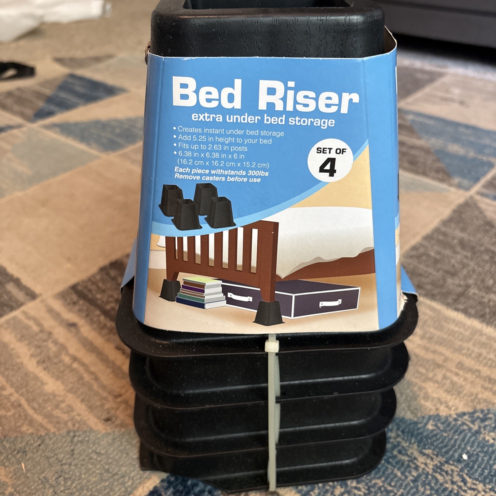 Bed Risers Set Of 4 Brand New Adds 5.25 Inches In Height