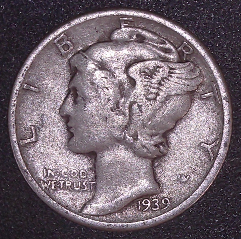 1939-P Mercury Winged Liberty .10c Dime 90% SILVER Philadelphia Mint