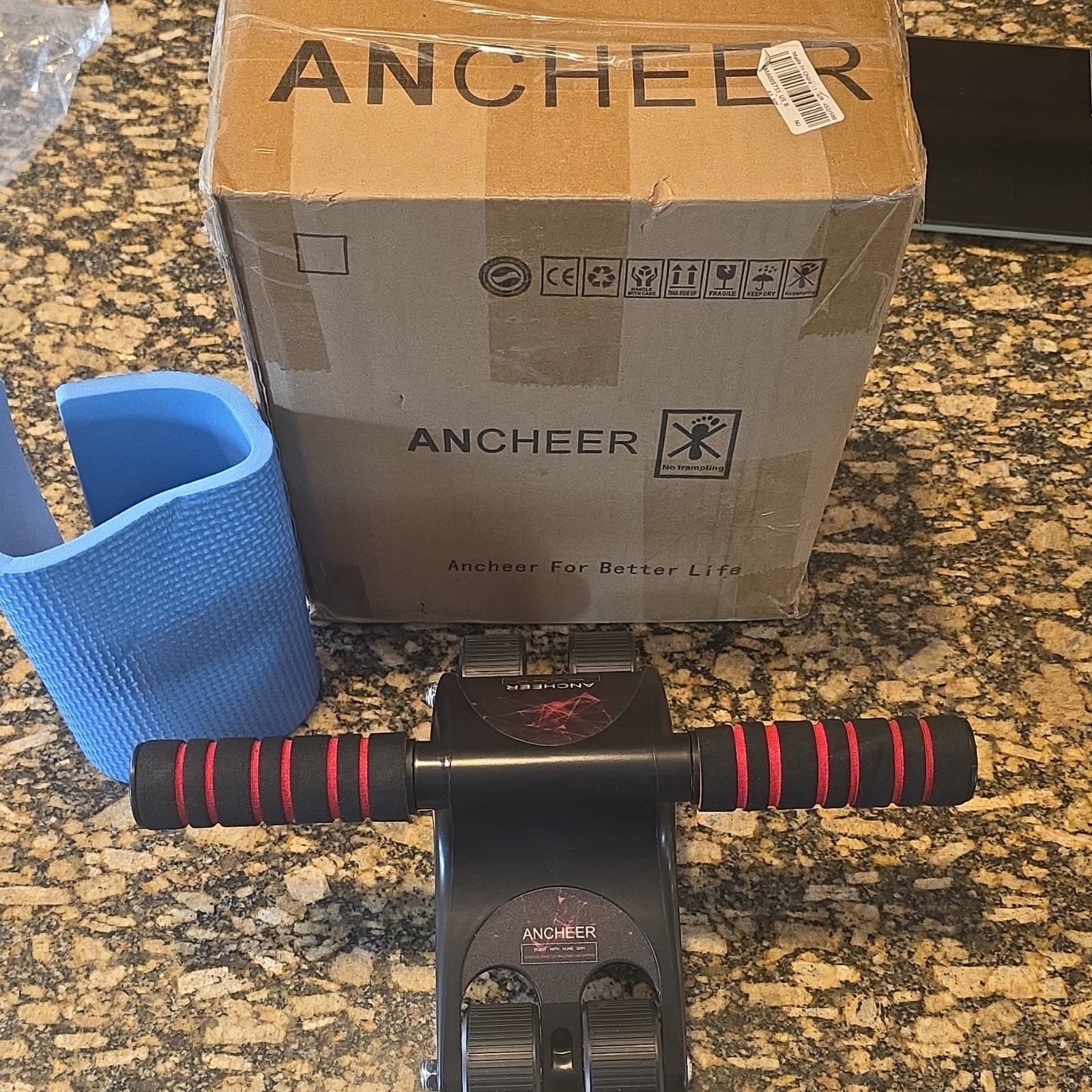 ANCHEER Ab Roller with Padded Handles, Knee Pad, Black/Red, Core Workout Set