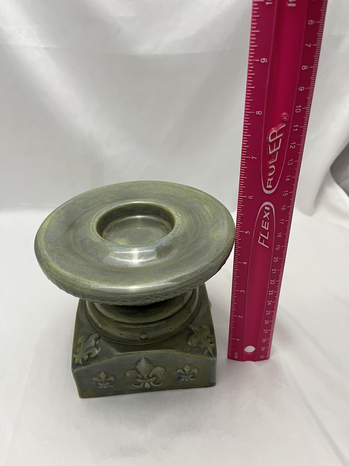 Vintage Pottery Pedestal Candle Holder Signed