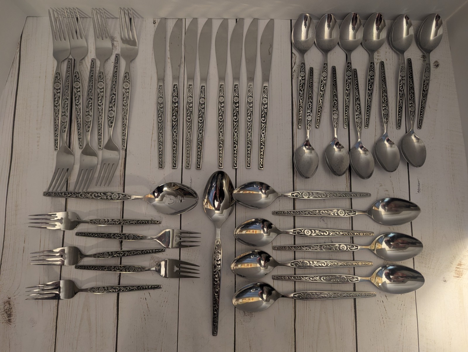 Vtg EKCO Eterna Antigua Stainless Flatware Set Korea 39 Pieces