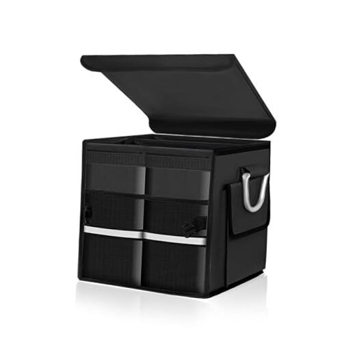 Trunk Organizer with Lid, 28L Collapsible Cargo Organizer with Aluminum Black
