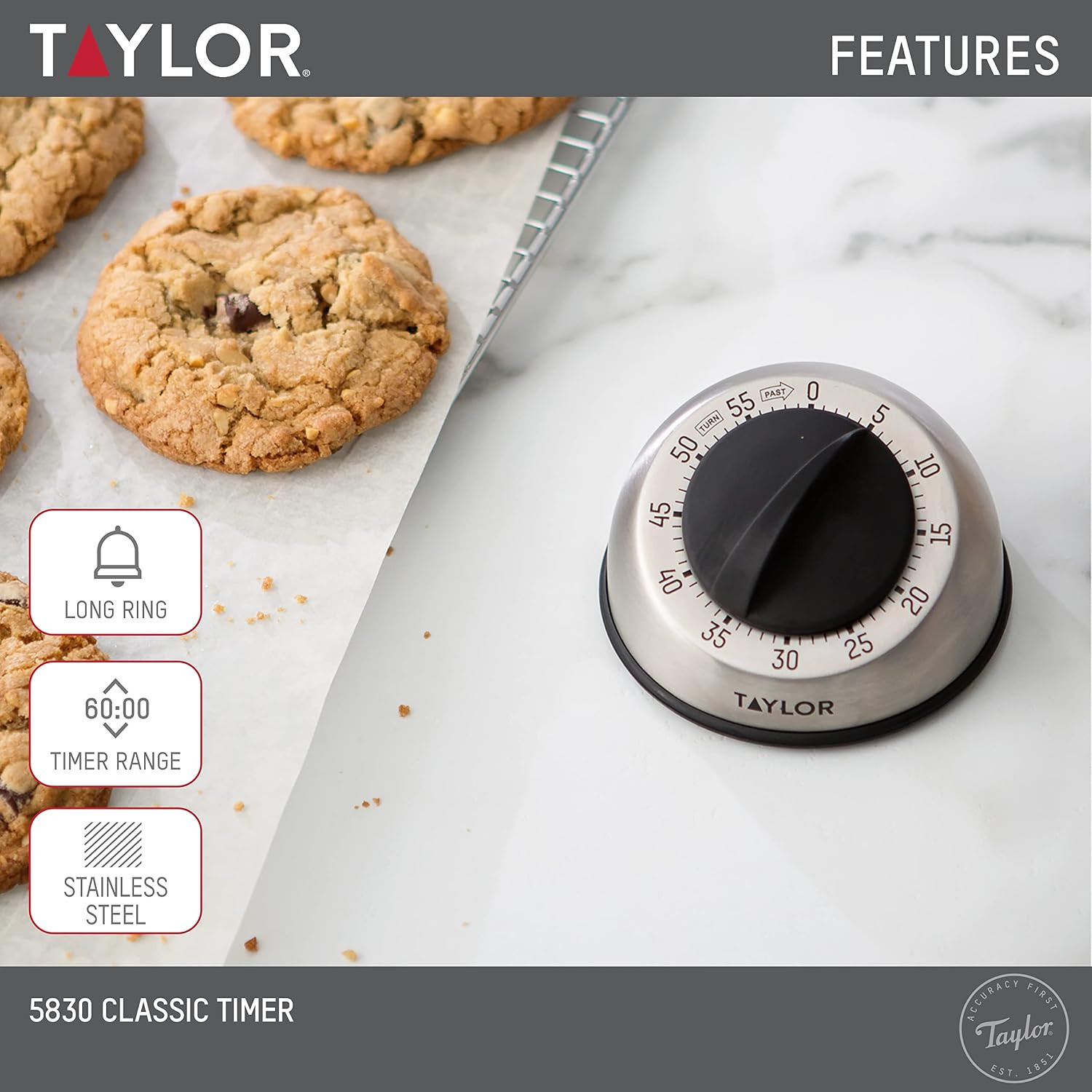 Mechanical Timer, Countdown with Easy-Turn Dial and Loud Ring Alarm, Compact Too