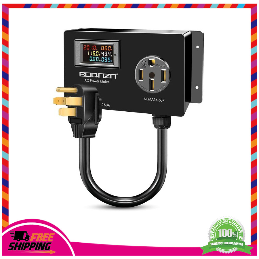 50A 240V Power Multimeter Tester NEMA 14-50 1.3FT 10AWG Cable Energy Monitor