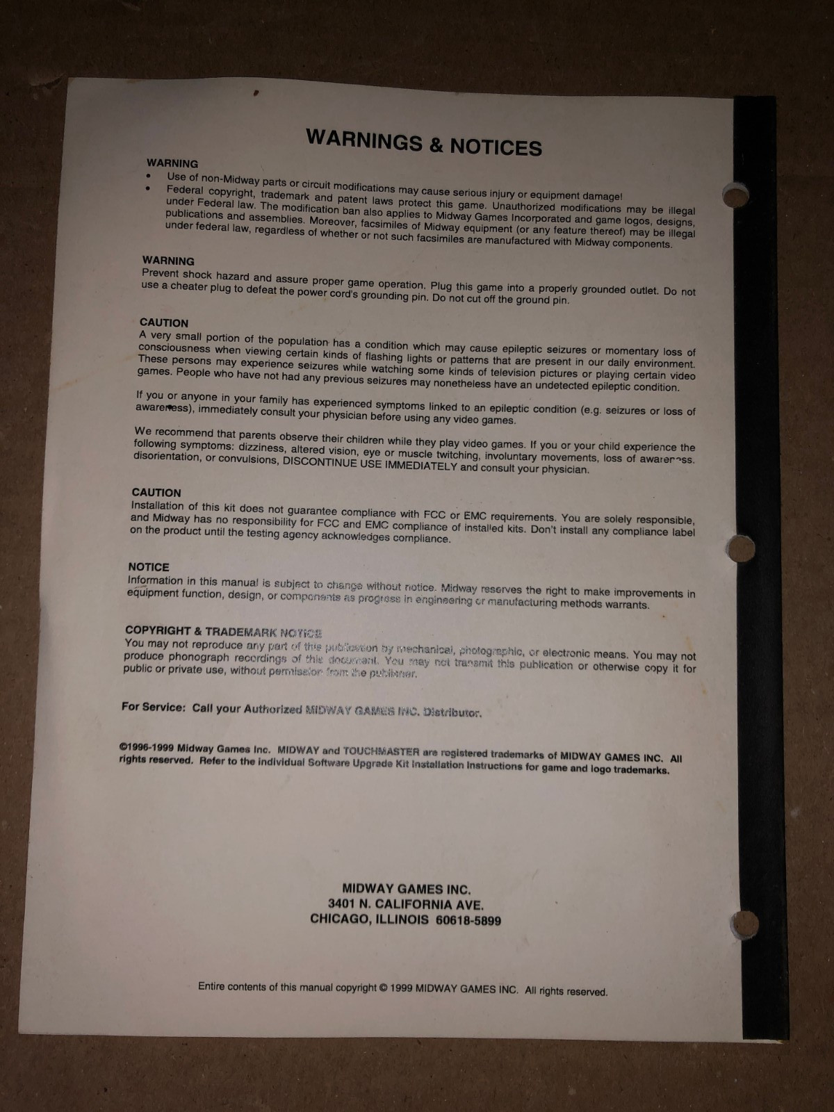 TOUCH MASTER OPERATION ARCADE MANUAL ORIGINAL