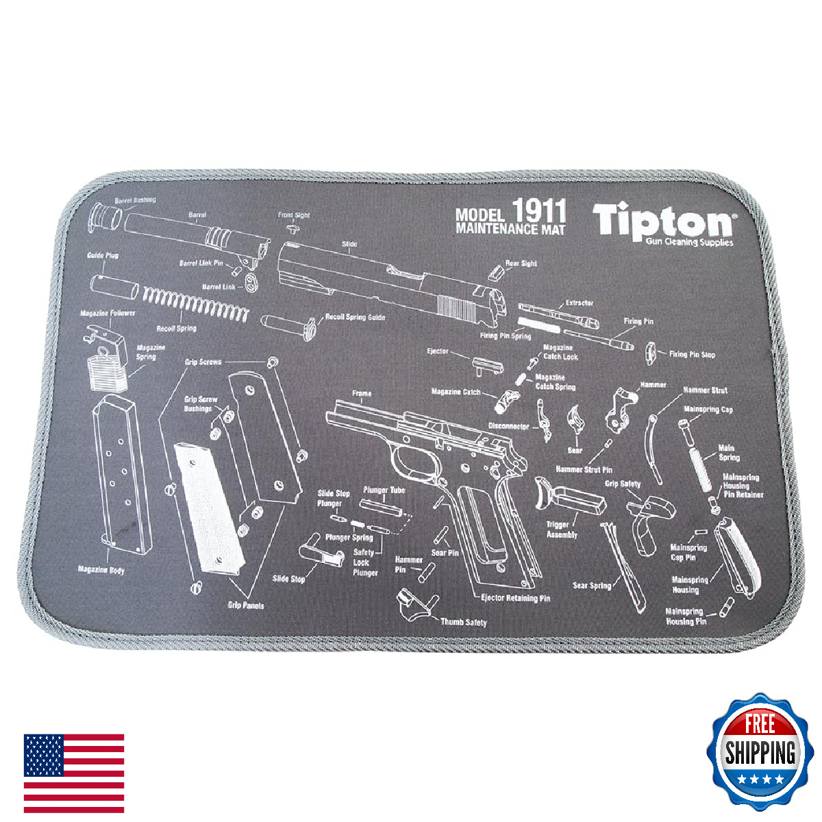 Tipton 1911 Maintenance Mat Handgun Schematic Neoprene Gun Cleaning Pad