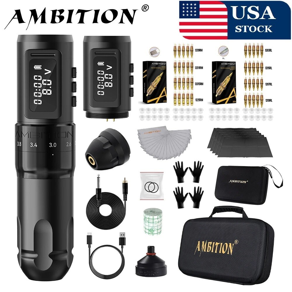 Ambition MARS-U Tattoo Machine Kit Wireless Battery Tattoo Pen Adjustable Stroke