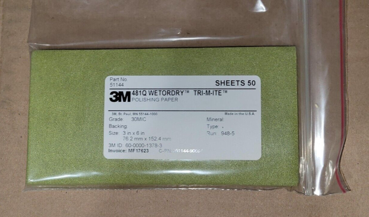 50 Sheet Pack 3M Green Wet Dry Polishing Papers 30 Mic. 400 Grit Fine Jewelry
