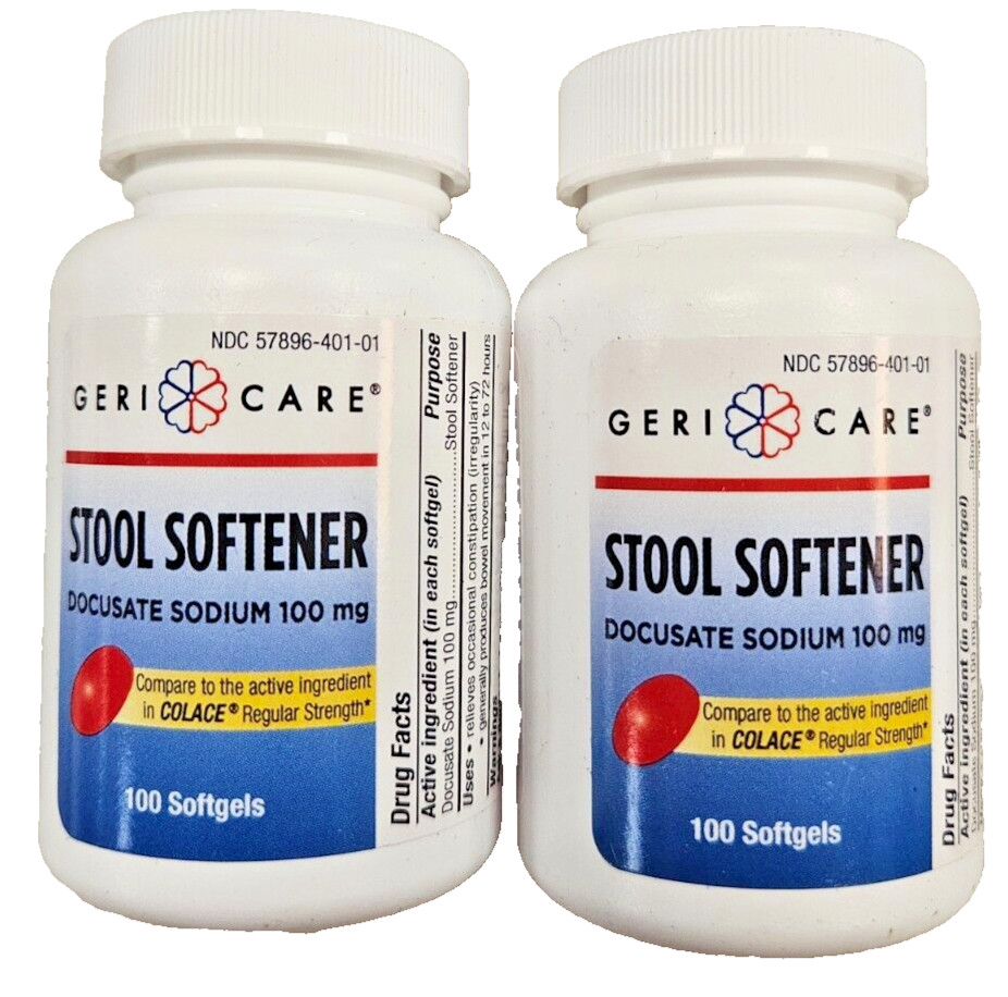 GERICARE Stool Softener Docusate Sodium 100MG Softgels 100ct ( 2 pack ) --