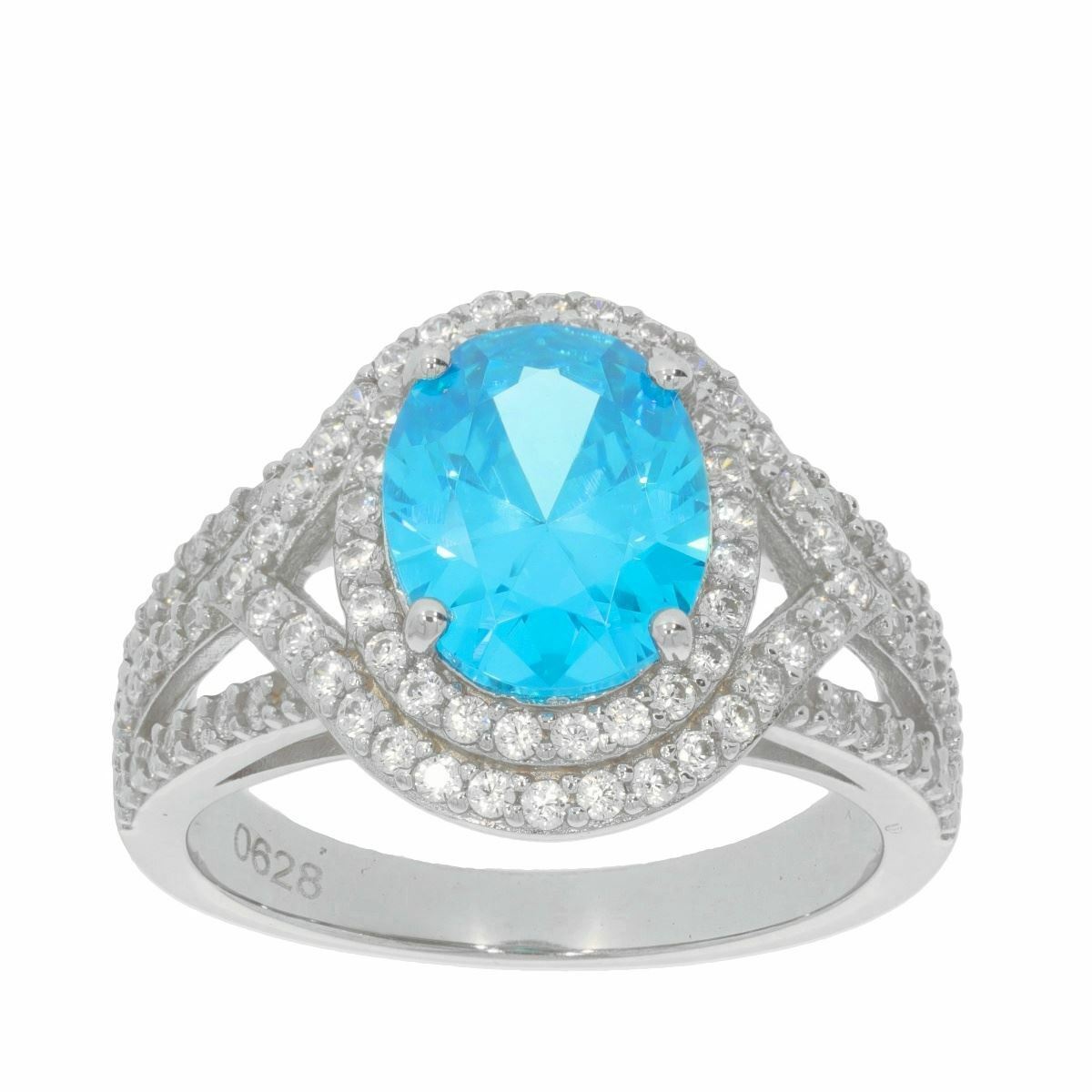 Sterling Silver Semi Mount Ring Setting OV 10X8mm Halo White Topaz Split Shank