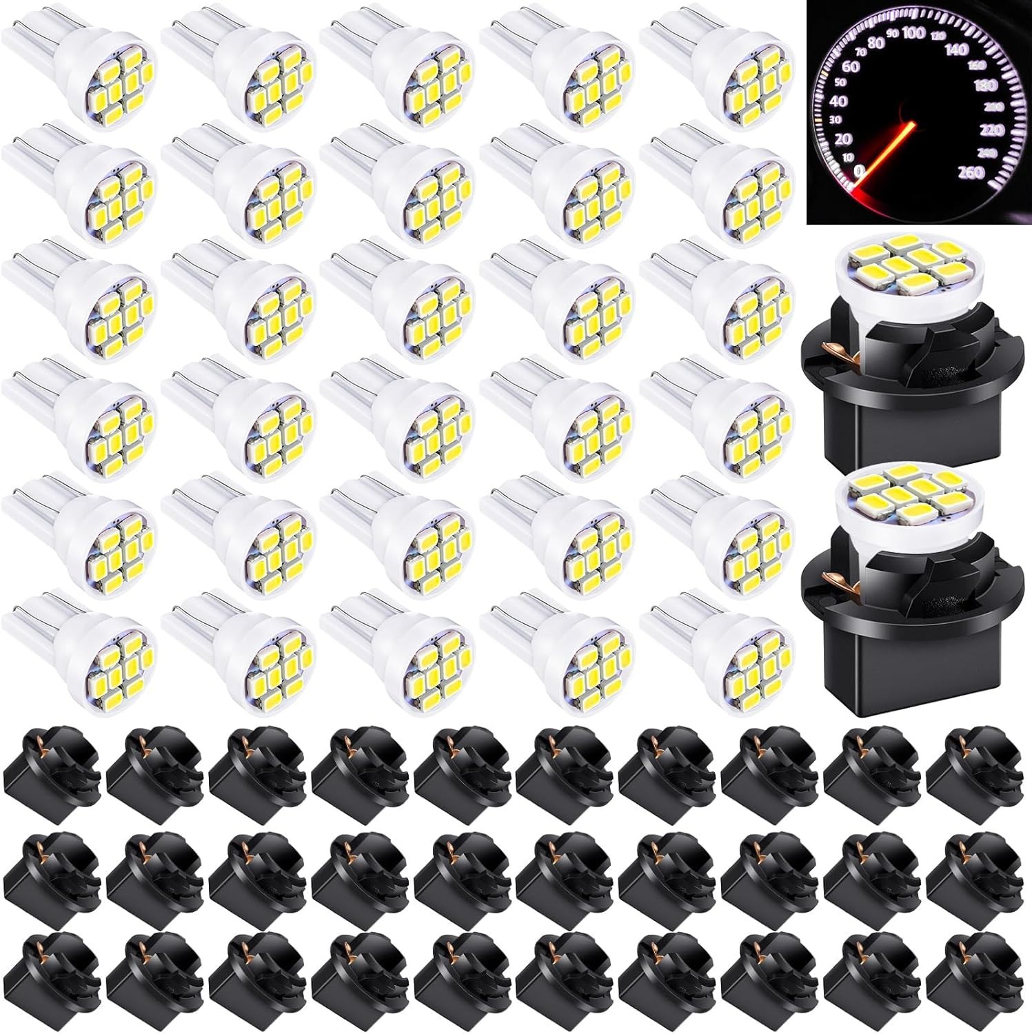 40 Pcs T10 194 168 LED Dash Instrument Light Bulbs with Twist Loc Color: White
