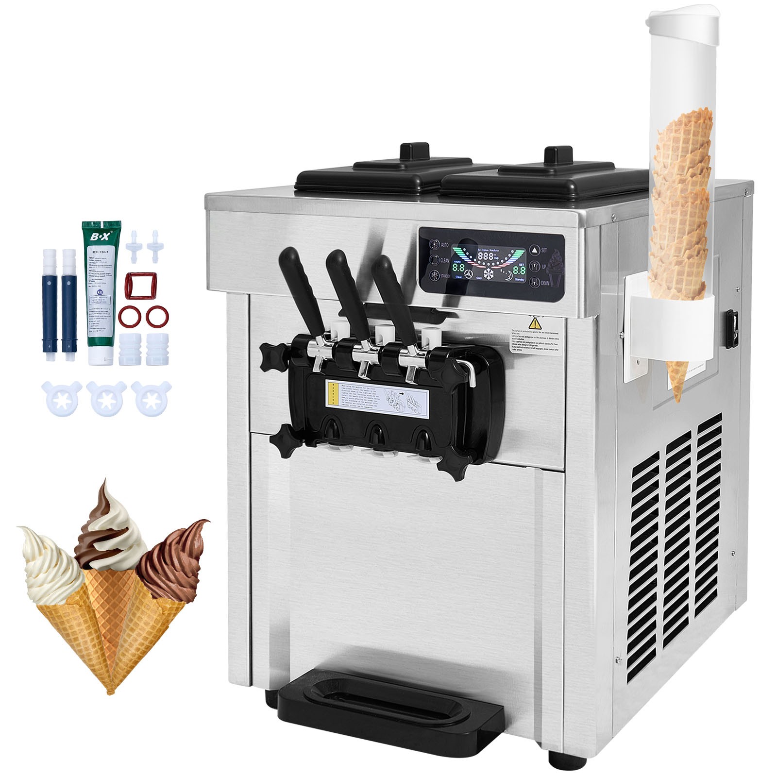 Uimoso Commercial Soft Serve Ice Cream Machine Maker 18-28 L/H Yield 3-Flavor