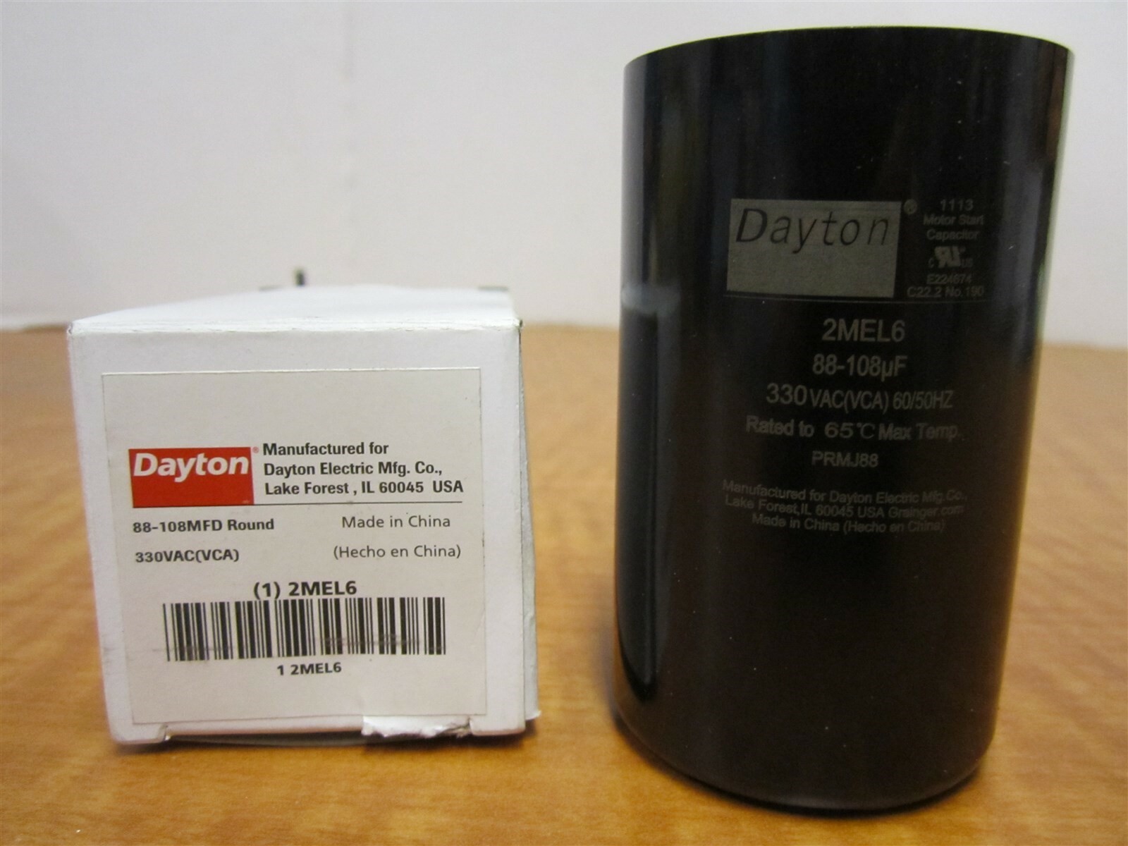 Round Motor Start Capacitor, 88-108 Microfarad Rating, 1/4" Male Quick Connect