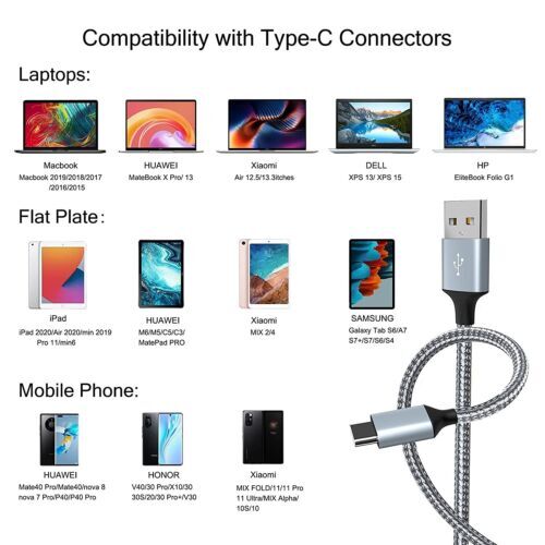 3Pack Braided USB C Type-C Fast Charging Data SYNC Charger Cable Cord 3/6/10FT