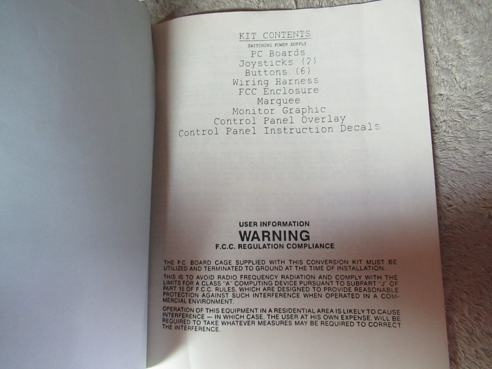 Original QUARTET 2 SUN arcade video game manual