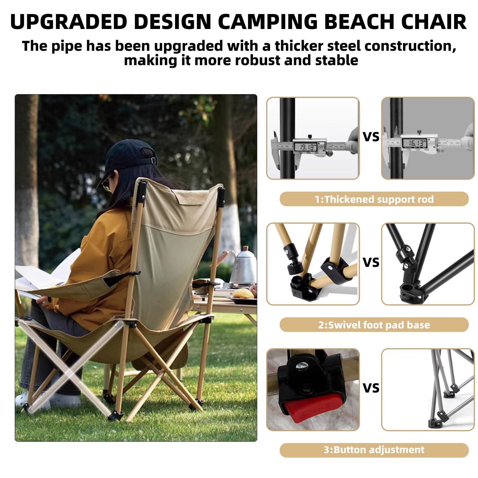 Reclining Camping Chair with Footrest, 4-Position Adjustable Back Folding Lou...