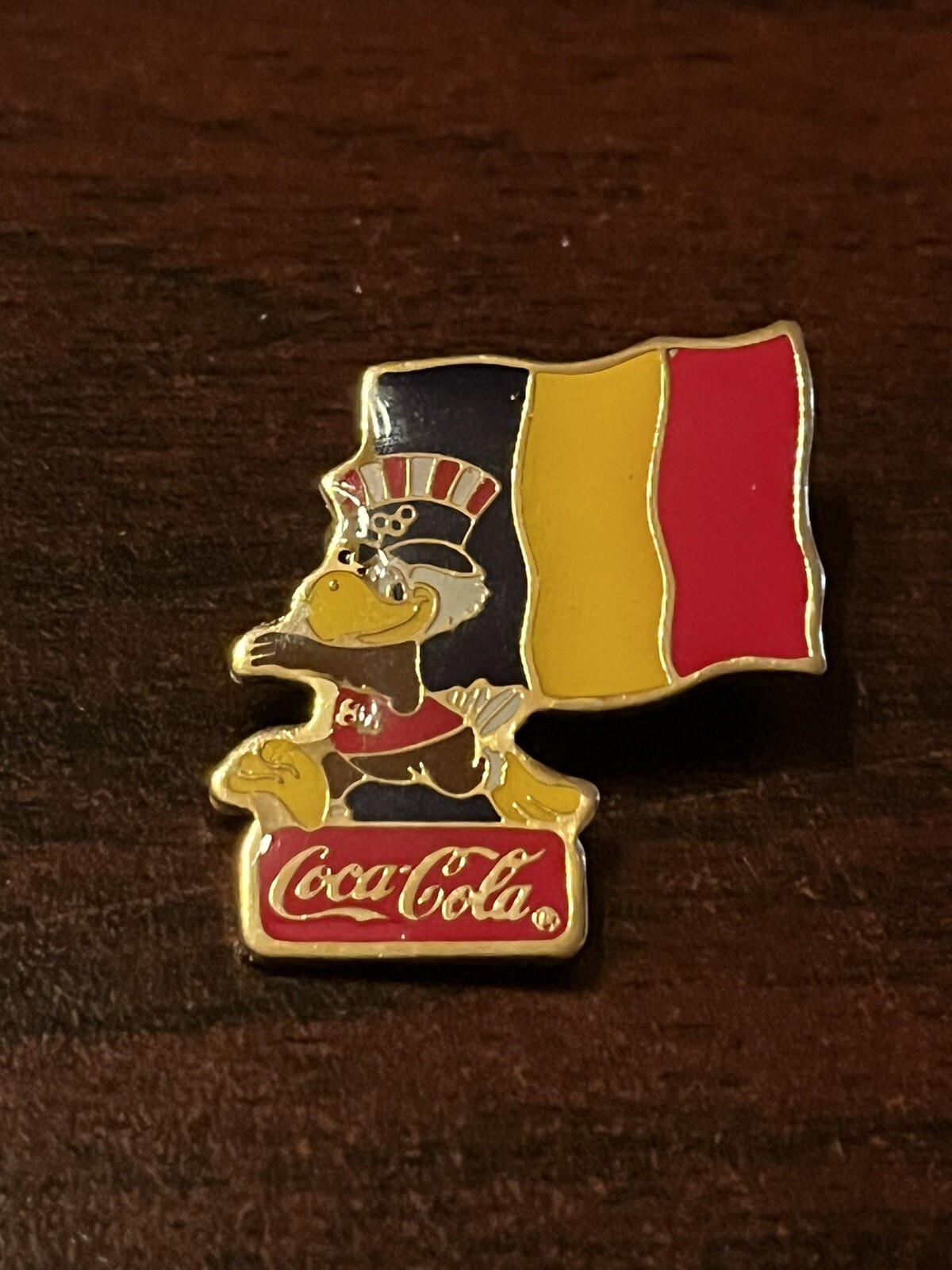 Vintage 1984 Los Angeles Olympics Coca Cola Sam Eagle Andorra Flag Lapel Hat Pin