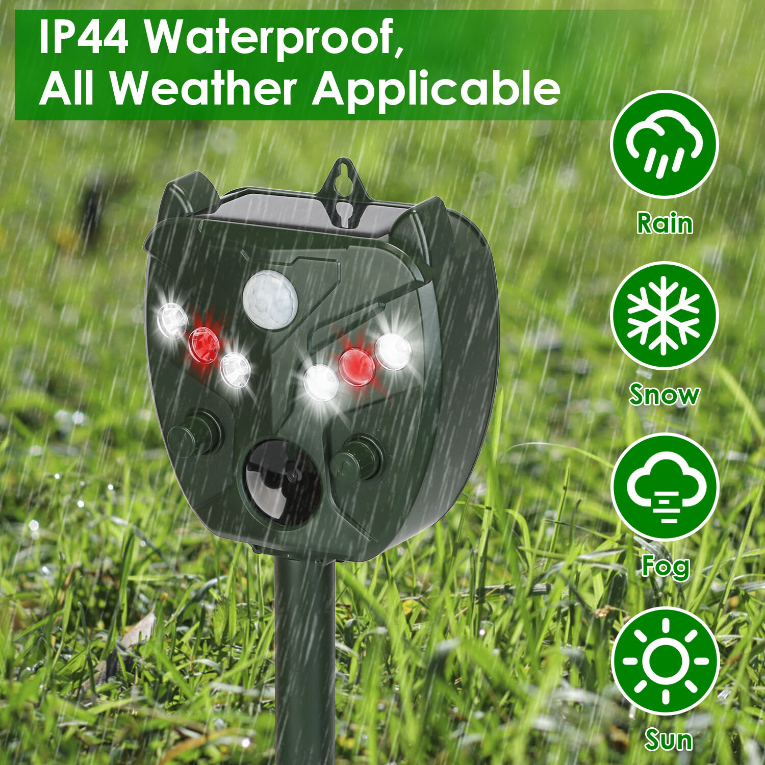 Animal Repeller Ultrasonic Solar Power Outdoor Pest Cat Mice Deer Sensor