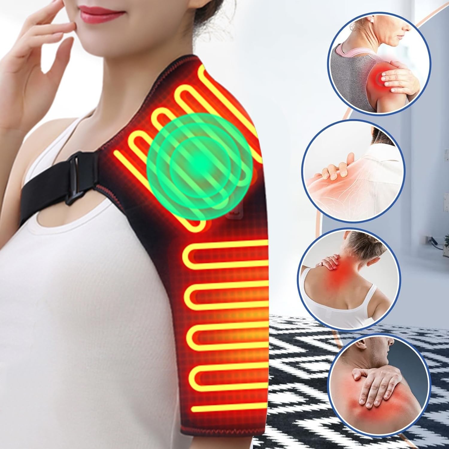 Heated Shoulder Brace with Massager Portable Electric Heating Pad for Shoulde...
