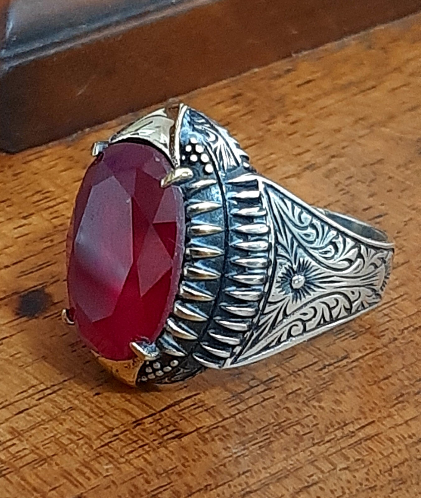 Men 925 Silver Ring Solitaire Ruby Spinel Ring Man Sterling $