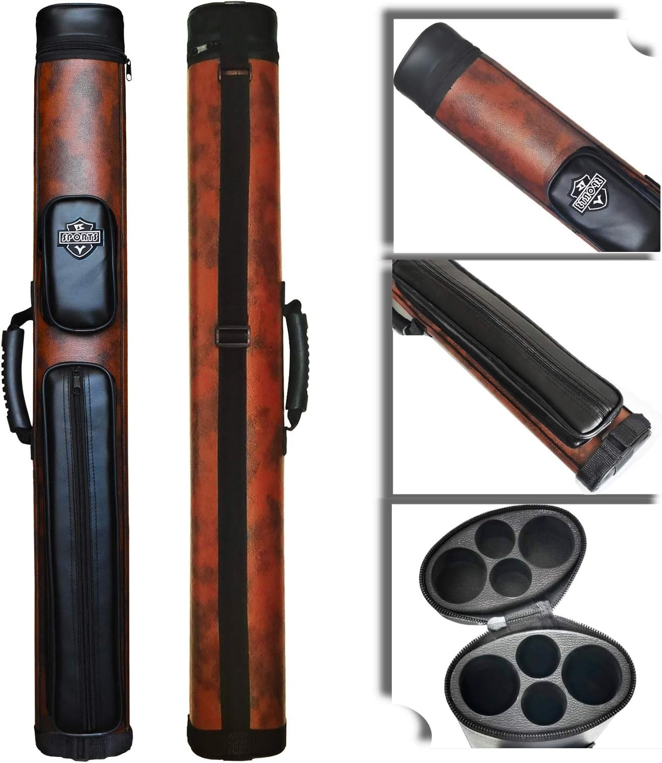Waterproof PU Billiard Cue Case with 6 Compartments & Stylish Design