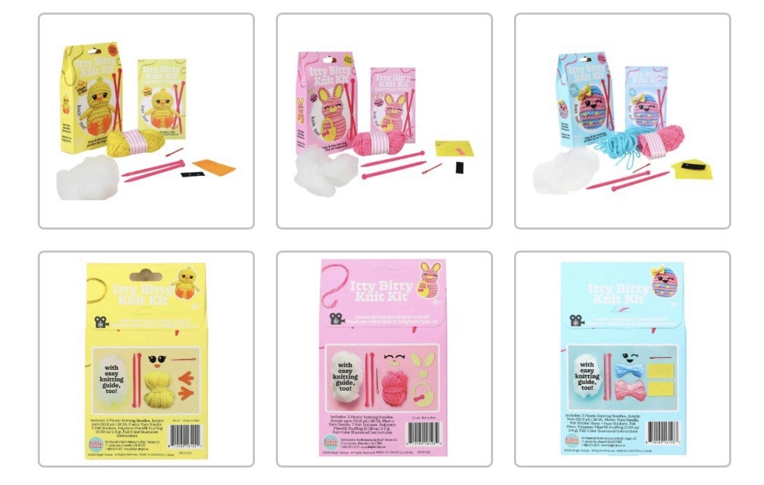 Set of 3 Itty Bitty Knit Kits for Easter - Bunny Boo, Egg-cellent & Chick-a-Dee