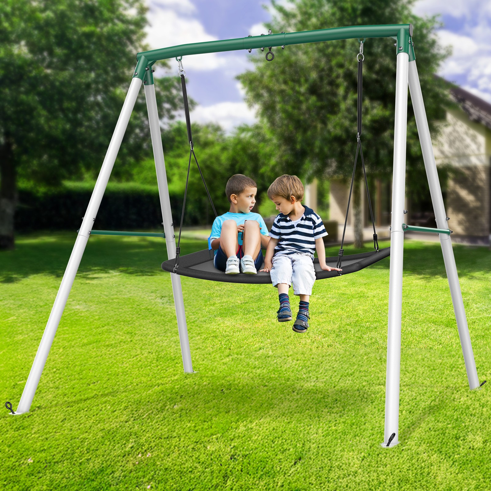 Trekassy Metal Swing Set with 60" Platform Swing Heavy Duty Kids Outdoor Playset