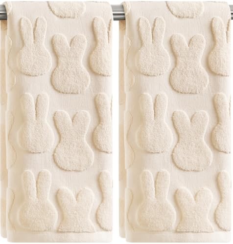 Quera 2 Pack Easter Hand Towels Beige Rabbit Bunny Spring Bathroom Easter 1