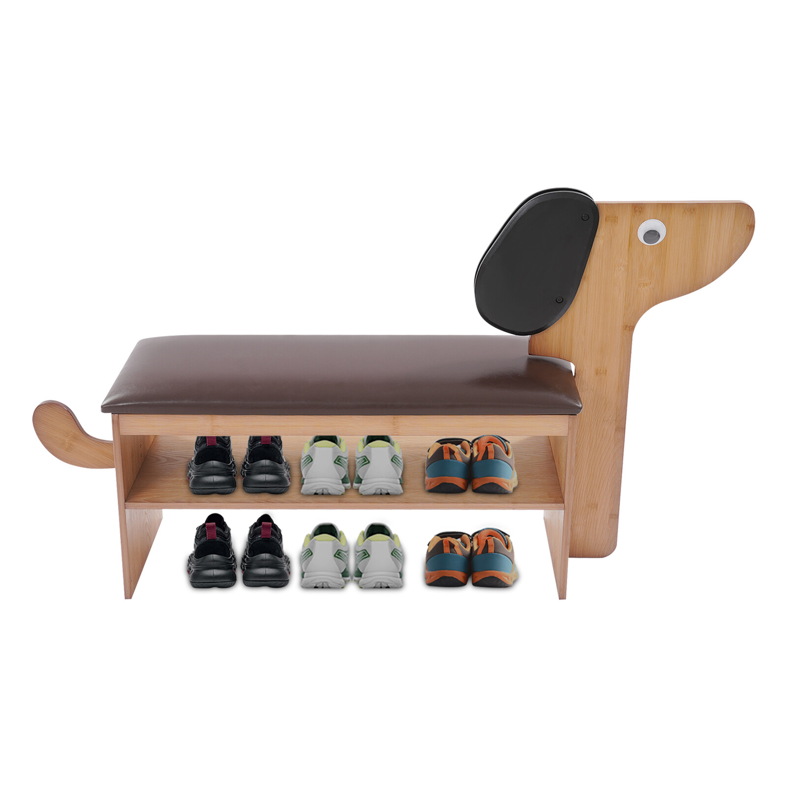 2 Tier Cute Dog Shape Shoes Rack Bench for Entryway Shoe Rack Bench w/ Cushion