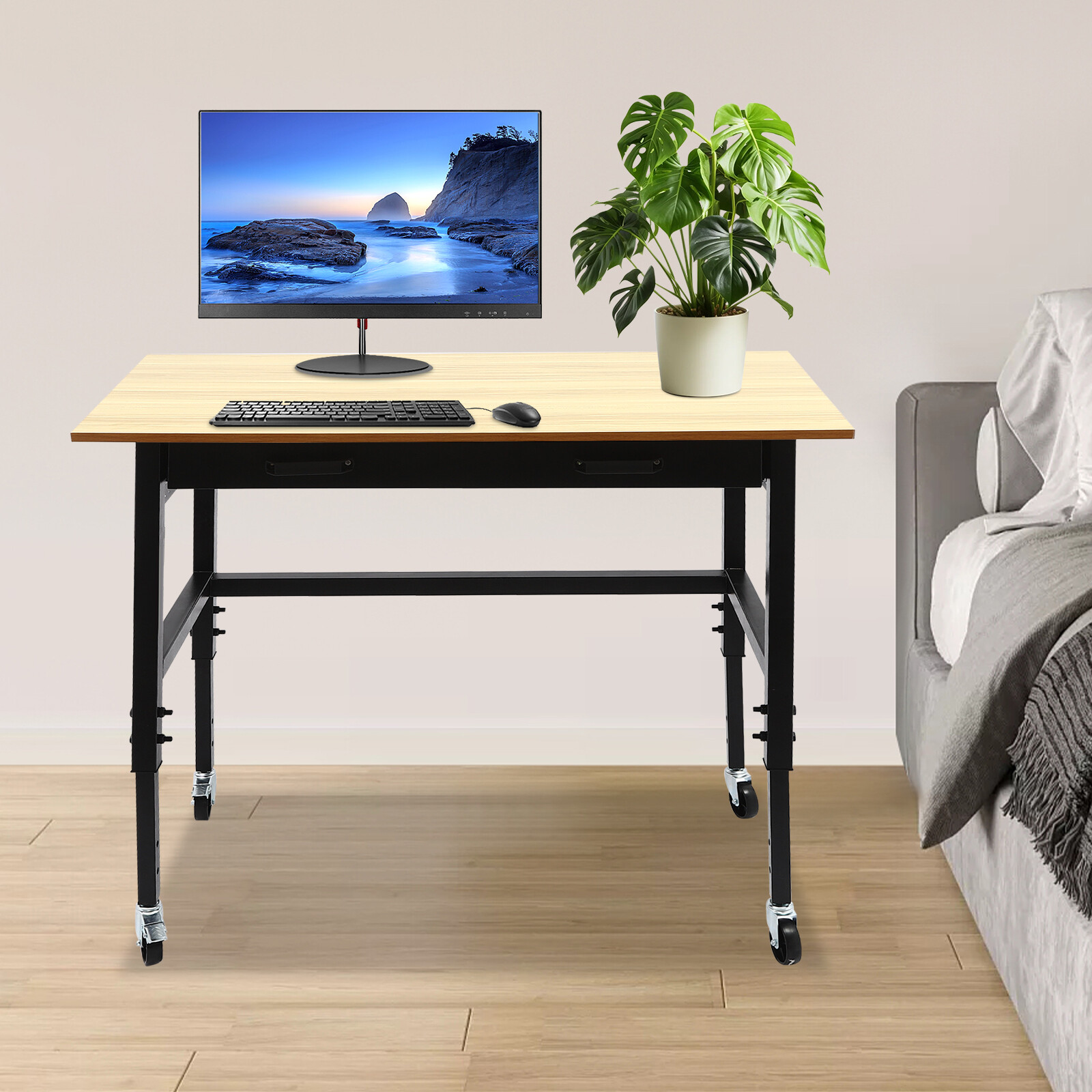 Mobile Workbench, Work Bench for Garage Office Home, Height Adjustable Workbench