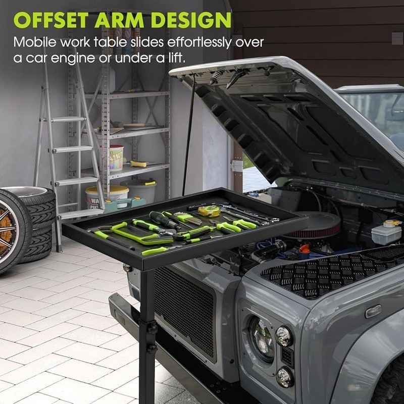 Adjustable Work Table with Wheels Mechanic Rolling Tool Tray Table Garage Repair