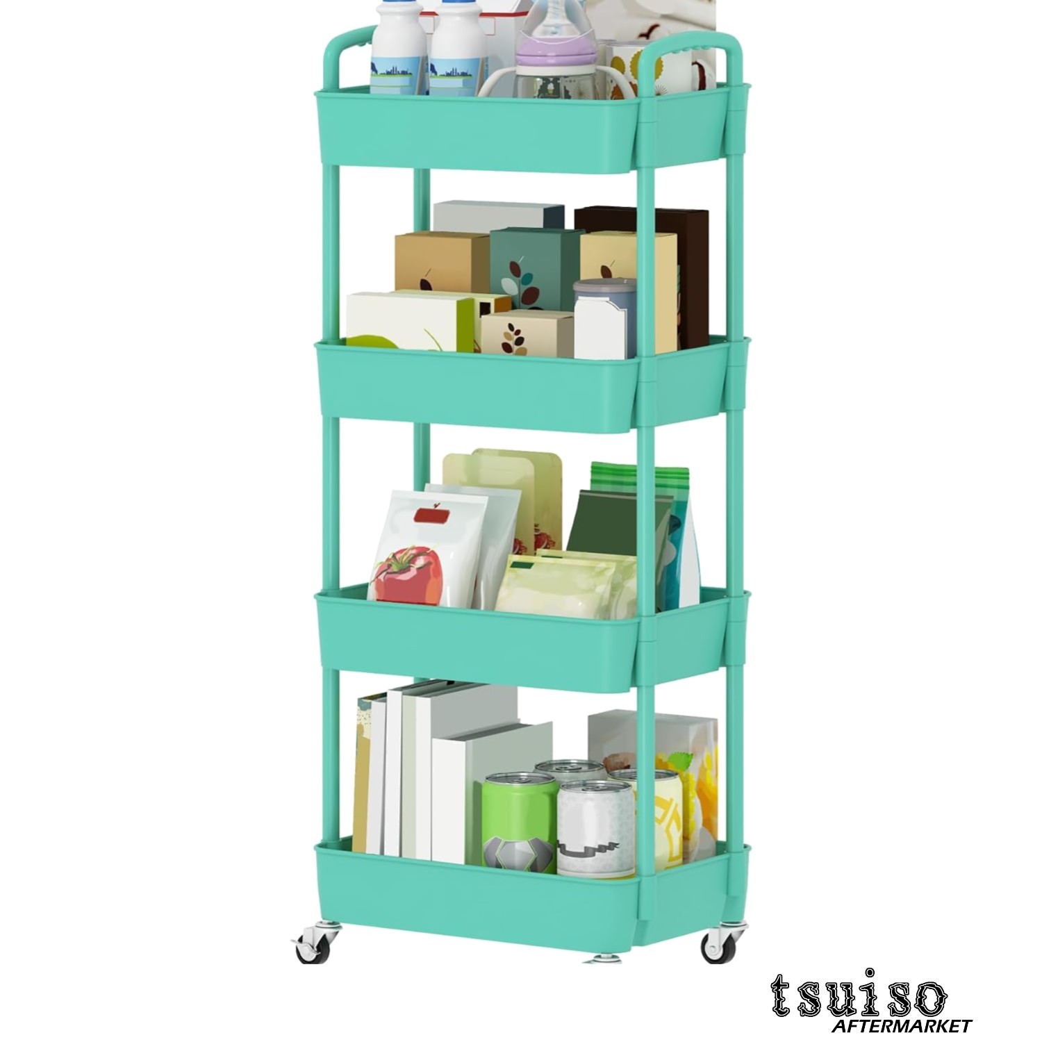 4-Tier Rolling Utility Cart in Green - Versatile Storage Trolley for Any Room