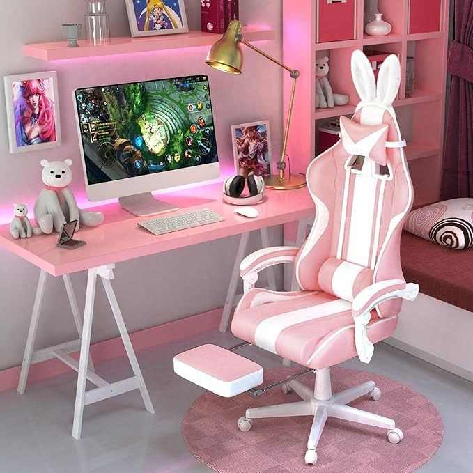 Pink Gaming Chair for girls for women office chair Reclining pc gaming footrest