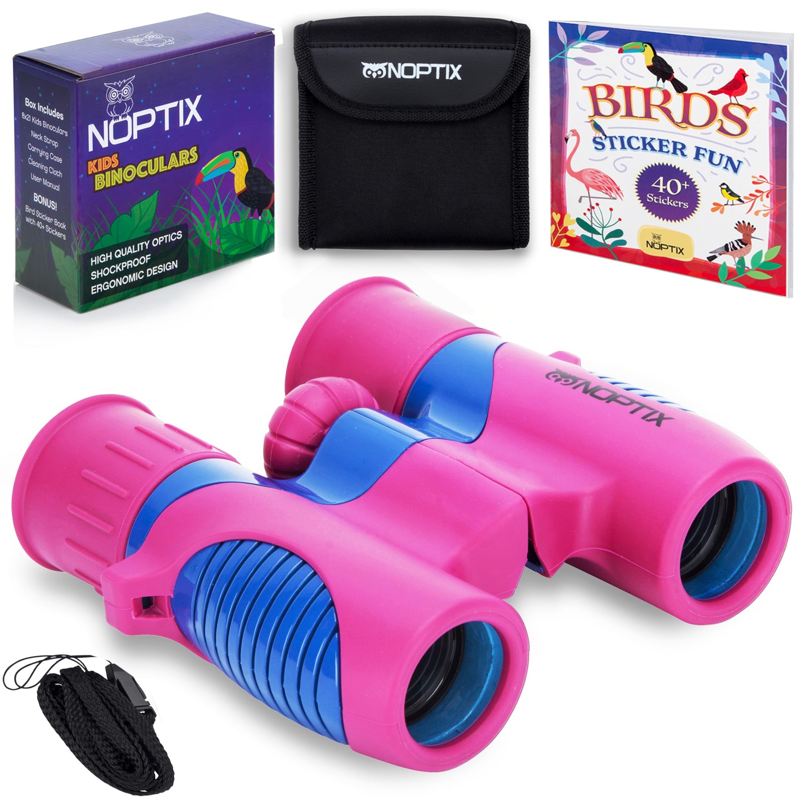 Binoculars for Kids Pink Blue Sticker Book Bird Species Toddler Toy