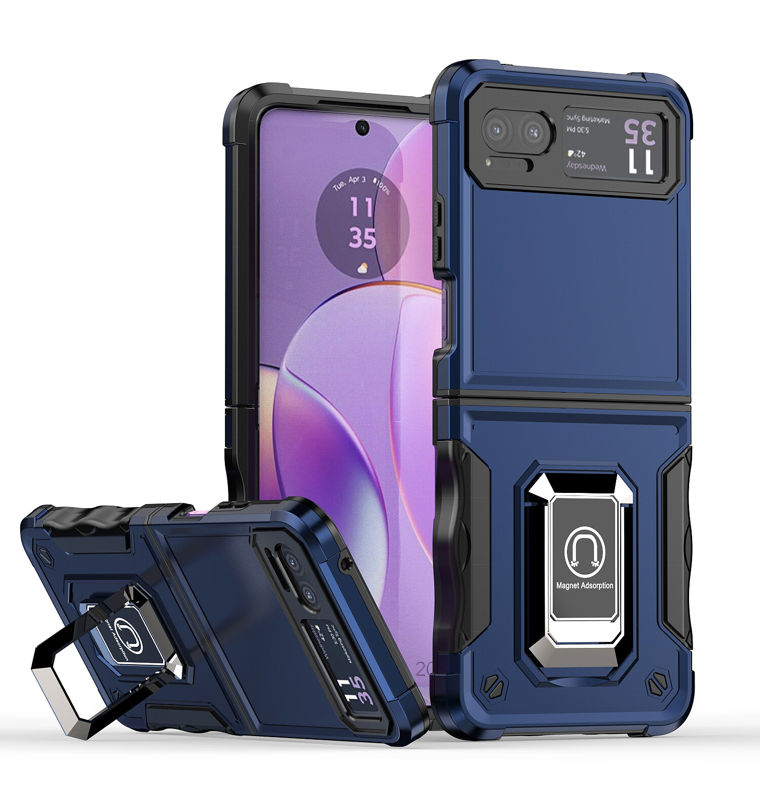 For Motorola Razr (2023) Case Shockproof Ring Kickstand Cover + Screen Protector