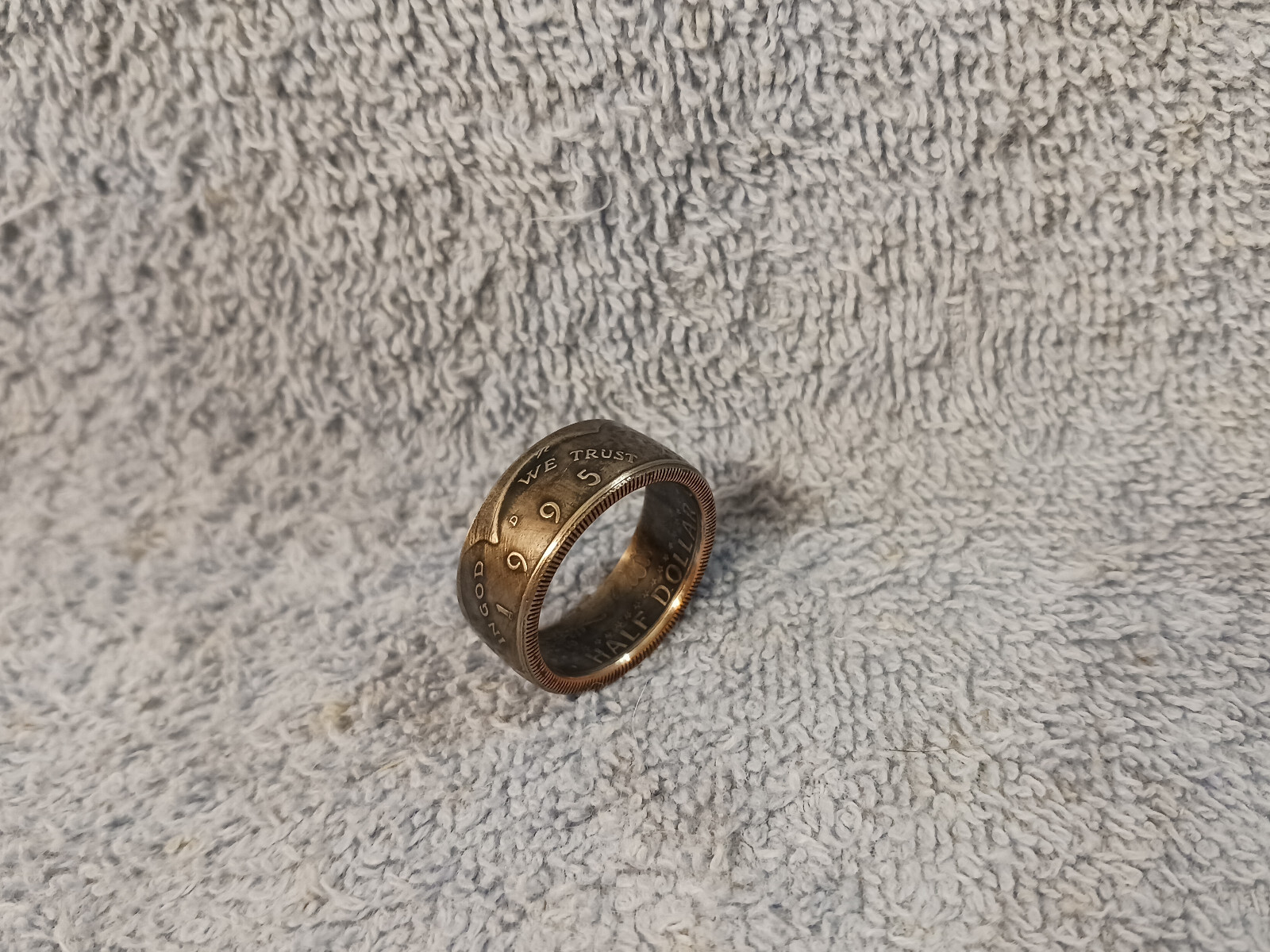 1995 Kennedy Half Dollars  size 11   coin ring  handmade mixed metals (A)