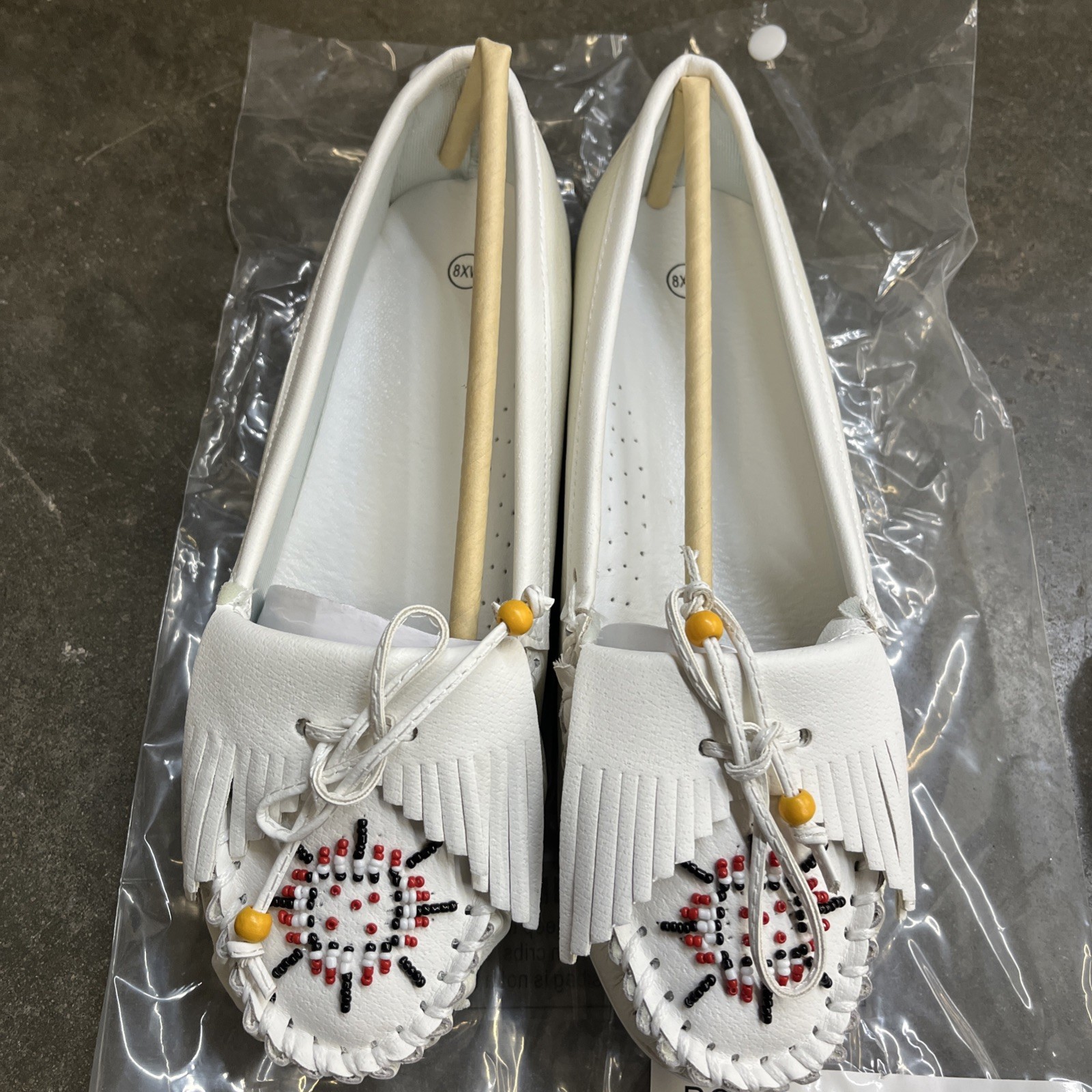 White Beaded Leather Moccasins