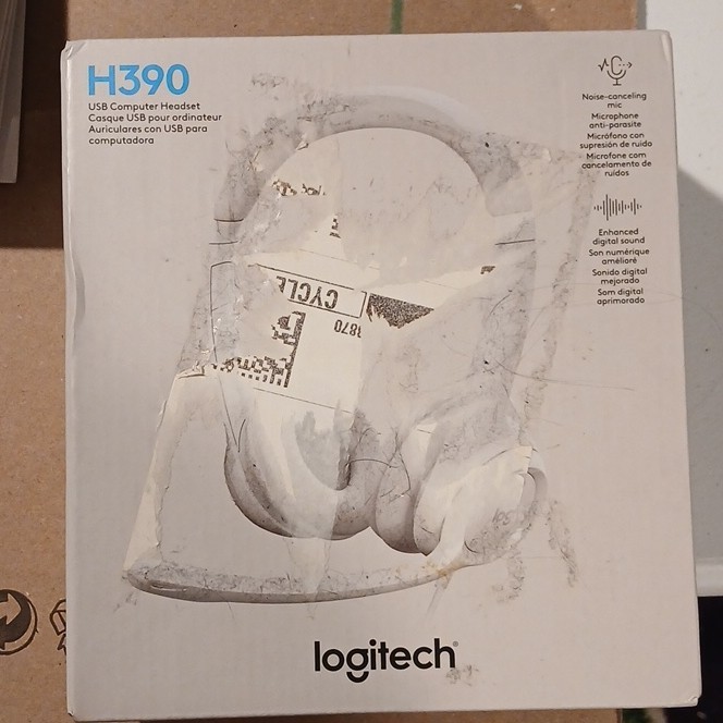 Logitech H390 USB Wired Headset White Noise-Cancel Boom Mic, Mute/Volume, 6ft