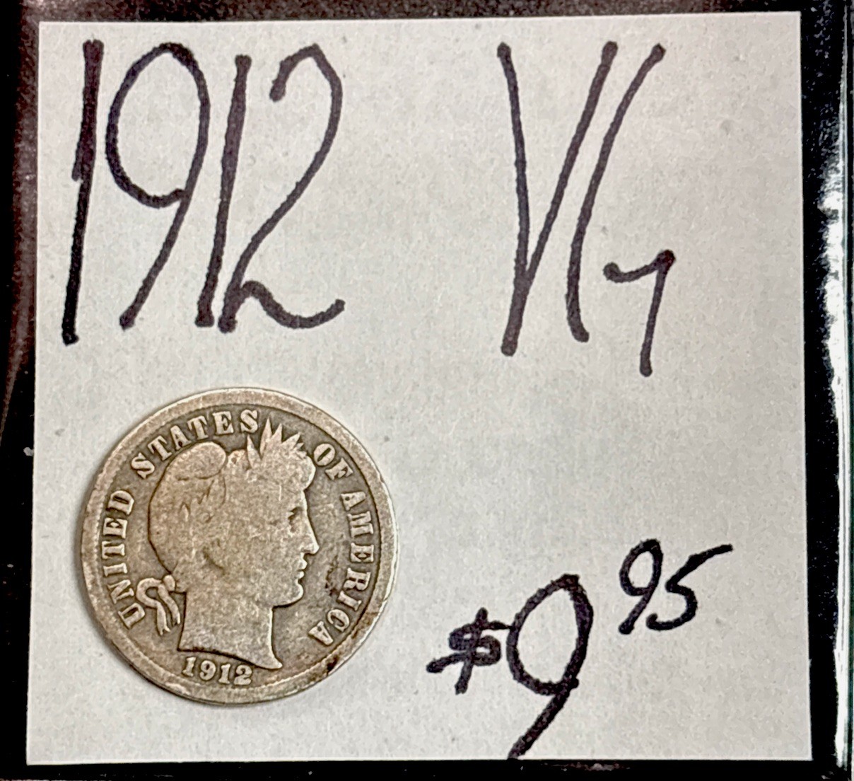 1912 Barber Silver Dime (VG) Very Good Condition! ENN Coins