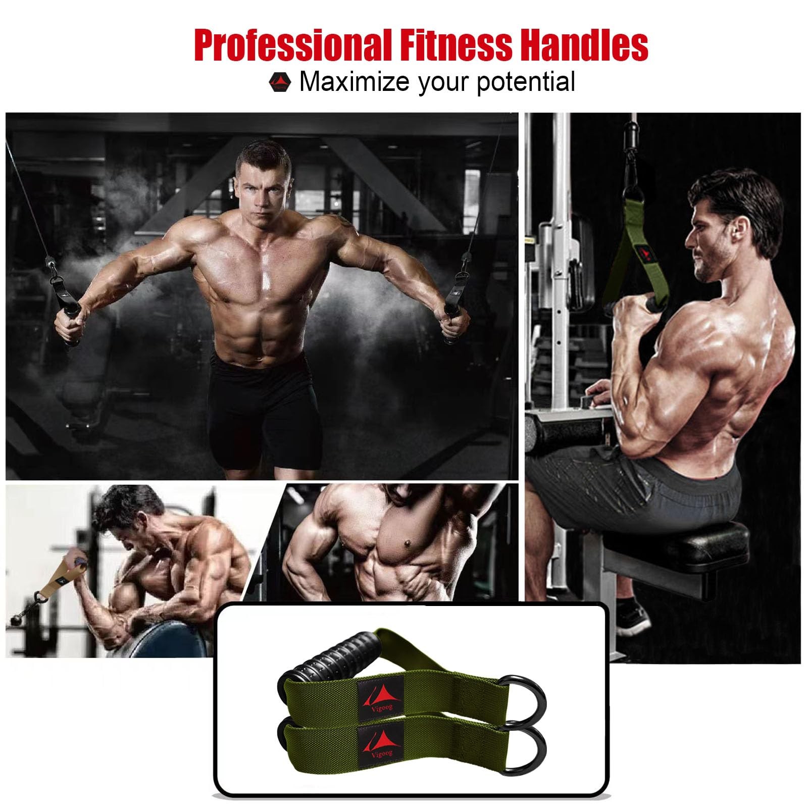 Heavy Duty Exercise Handles, Ultra-Durable Rubber Workout Grip Attachments fo...