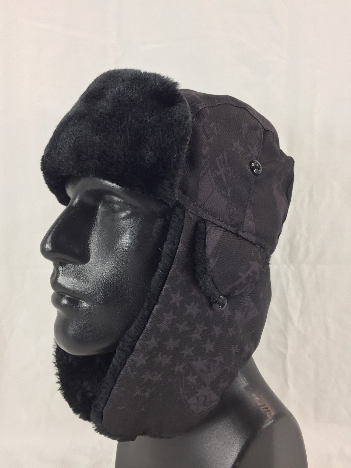 Salt Armour SA Trapper Hat Fur Lined Black Blackout American Flag One Size