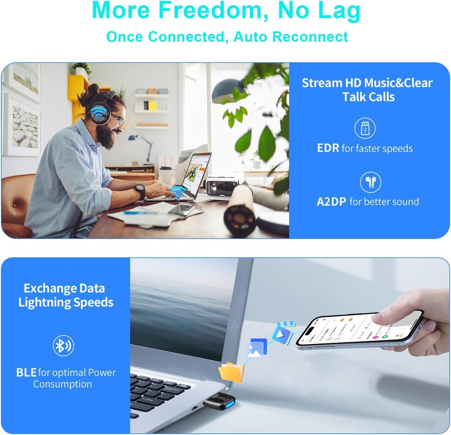 Enhanced Range Bluetooth 5.4 USB Dongle - Fast Connectivity for Wireless Devices