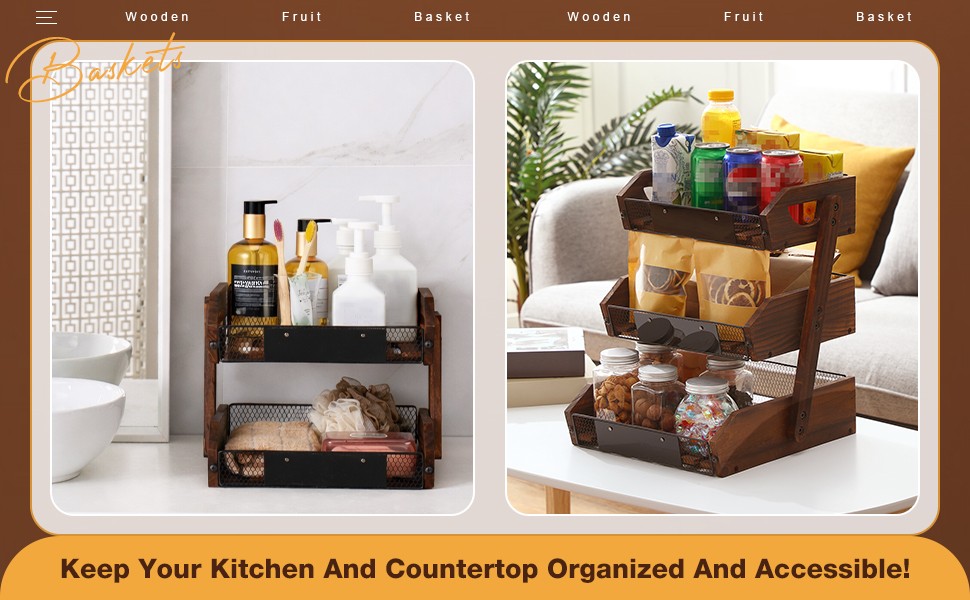 3 Tier Fruit Basket for Kitchen Counter Organizer with Banana