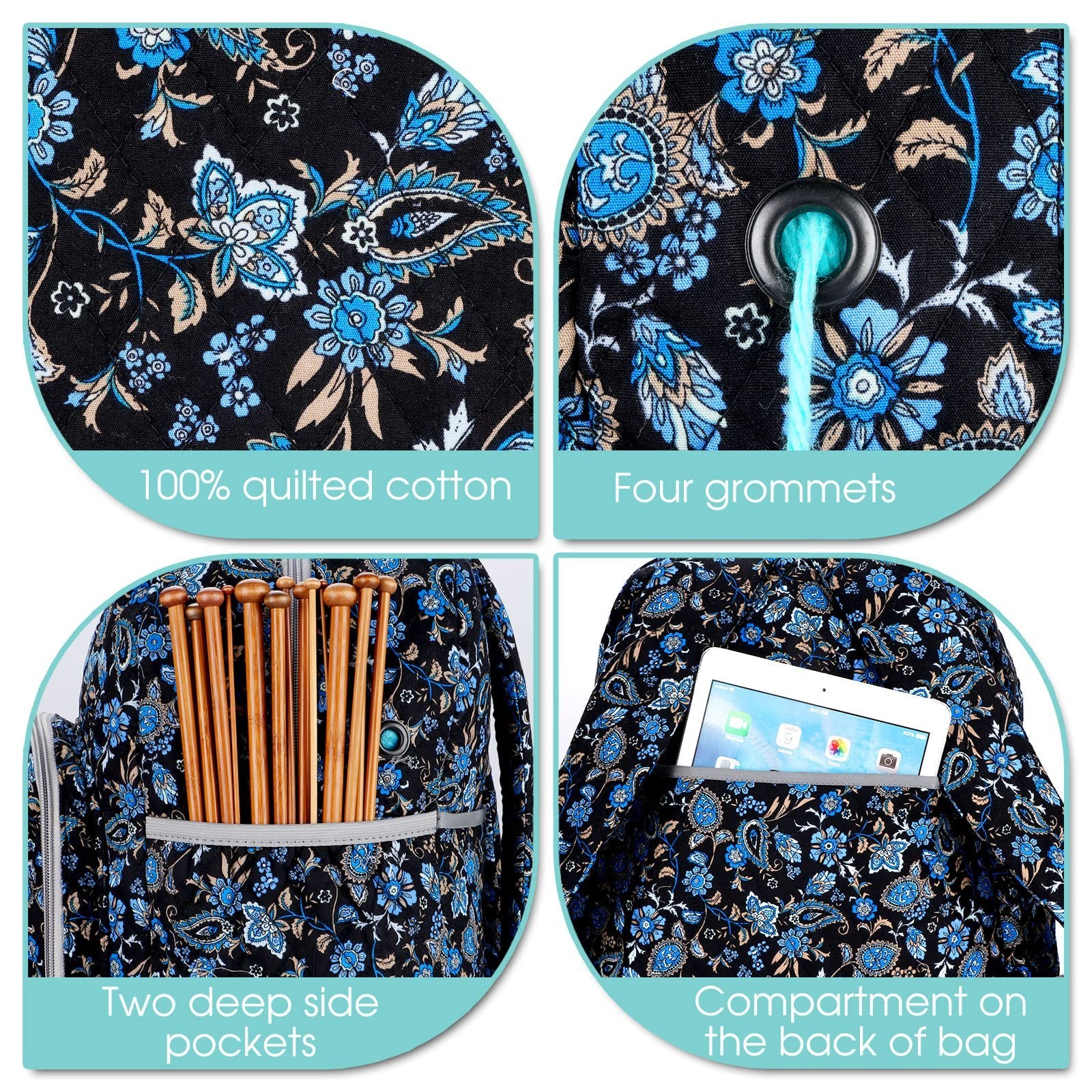 Yarn Storage Organizer Knitting Bag Backpack - Large Size with Grommets, Port...
